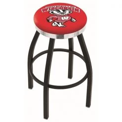 Holland Bar Stool Co. 25" Blk Wrinkle Wisconsin "Badger" Swivel Bar Stool, Chrome Ring