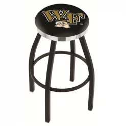 Holland Bar Stool Co. 25" Blk Wrinkle Wake Forest Swivel Bar Stool, Chrome Ring