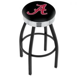 Holland Bar Stool Co. 30" Blk Wrinkle Alabama Swivel Bar Stool, Chrome Ring