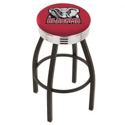 Holland Bar Stool Co. 25" Blk Wrinkle Alabama Swivel Bar Stool, Chrome Ring