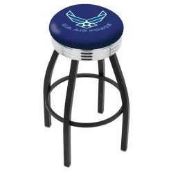 Holland Bar Stool Co. 30" Blk Wrinkle U.S. Air Force Swivel Bar Stool, Chrome Ring