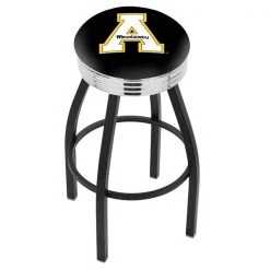 Holland Bar Stool Co. 30" Blk Wrinkle Appalachian State Swivel Bar Stool, Chrome Ring