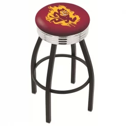 Holland Bar Stool Co. 30" Blk Wrinkle Arizona State Swivel Bar Stool, Chrome Ring, Sparky Logo