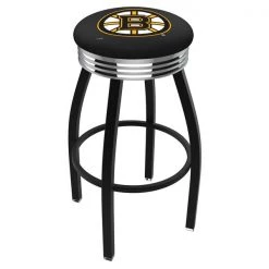 Holland Bar Stool Co. 25" Blk Wrinkle Boston Bruins Swivel Bar Stool, Chrome Ring