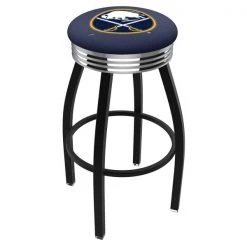 Holland Bar Stool Co. 25" Blk Wrinkle Buffalo Sabres Swivel Bar Stool, Chrome Ring