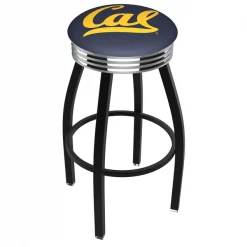 Holland Bar Stool Co. 30" Blk Wrinkle Cal Swivel Bar Stool, Chrome Ring