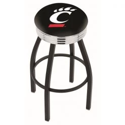 Holland Bar Stool Co. 30" Blk Wrinkle Cincinnati Swivel Bar Stool, Chrome Ring