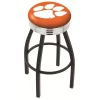 Holland Bar Stool Co. 25" Blk Wrinkle Clemson Swivel Bar Stool, Chrome Ring