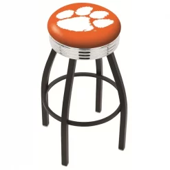 Holland Bar Stool Co. 30" Blk Wrinkle Clemson Swivel Bar Stool, Chrome Ring