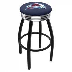 Holland Bar Stool Co. 30" Blk Wrinkle Colorado Avalanche Swivel Bar Stool, Chrome Ring