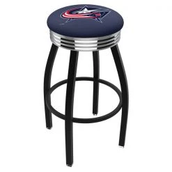 Holland Bar Stool Co. 25" Blk Wrinkle Columbus Blue Jackets Swivel Bar Stool, Chrome Ring