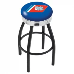 Holland Bar Stool Co. 30" Blk Wrinkle U.S. Coast Guard Swivel Bar Stool, Chrome Ring