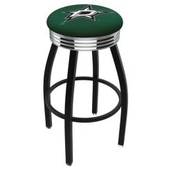 Holland Bar Stool Co. 30" Blk Wrinkle Dallas Stars Swivel Bar Stool, Chrome Ring