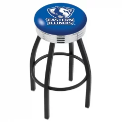Holland Bar Stool Co. 30" Blk Wrinkle Eastern Illinois Swivel Bar Stool, Chrome Ring