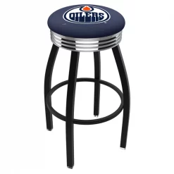 Holland Bar Stool Co. 30" Blk Wrinkle Edmonton Oilers Swivel Bar Stool, Chrome Ring
