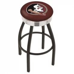 Holland Bar Stool Co. 30" Blk Wrinkle Florida State Head Swivel Bar Stool, Chrome Ring