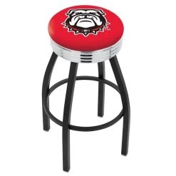 Holland Bar Stool Co. 25" Blk Wrinkle Georgia "Bulldog" Swivel Bar Stool, Chrome Ring