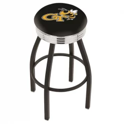 Holland Bar Stool Co. 30" Blk Wrinkle Georgia Tech Swivel Bar Stool, Chrome Ring
