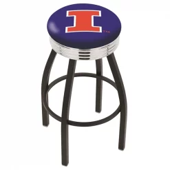Holland Bar Stool Co. 30" Blk Wrinkle Illinois Swivel Bar Stool, Chrome Ring