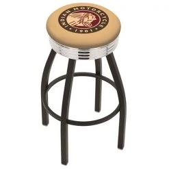 Holland Bar Stool Co. 25" Blk Wrinkle Indian Motorcycle Swivel Bar Stool, Chrome Ring