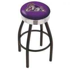 Holland Bar Stool Co. 25" Blk Wrinkle James Madison Swivel Bar Stool, Chrome Ring