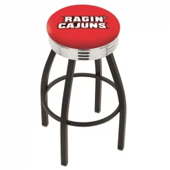 Holland Bar Stool Co. 30" Blk Wrinkle Louisiana-Lafayette Swivel Bar Stool, Chrome Ring