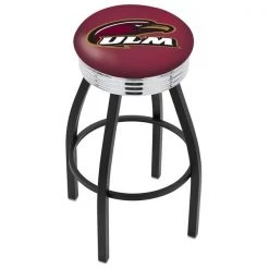 Holland Bar Stool Co. 25" Blk Wrinkle Louisiana-Monroe Swivel Bar Stool, Chrome Ring