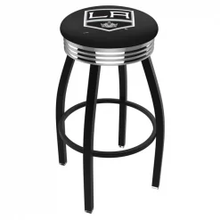 Holland Bar Stool Co. 25" Blk Wrinkle Los Angeles Kings Swivel Bar Stool, Chrome Ring