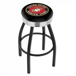 Holland Bar Stool Co. 30" Blk Wrinkle U.S. Marines Swivel Bar Stool, Chrome Ring