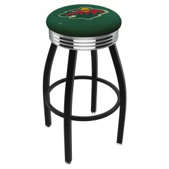 Holland Bar Stool Co. 25" Blk Wrinkle Minnesota Wild Swivel Bar Stool, Chrome Ring