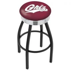 Holland Bar Stool Co. 30" Blk Wrinkle Montana Swivel Bar Stool, Chrome Ring