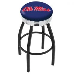 Holland Bar Stool Co. 25" Blk Wrinkle Ole' Miss Swivel Bar Stool, Chrome Ring