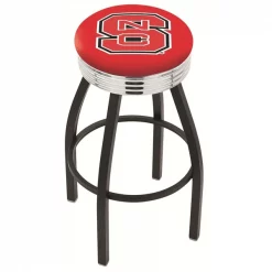 Holland Bar Stool Co. 30" Blk Wrinkle North Carolina State Swivel Bar Stool, Chrome Ring