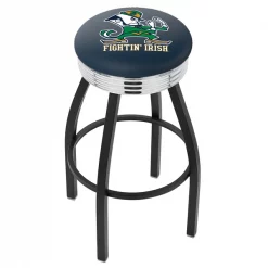 Holland Bar Stool Co. 25" Blk Wrinkle Notre Dame Leprechaun Swivel Bar Stool, Chrome Ring