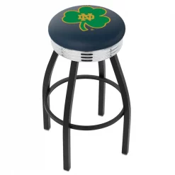 Holland Bar Stool Co. 30" Blk Wrinkle Notre Dame Shamrock Swivel Bar Stool, Chrome Ring