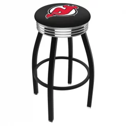 Holland Bar Stool Co. 30" Blk Wrinkle New Jersey Devils Swivel Bar Stool, Chrome Ring