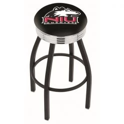 Holland Bar Stool Co. 25" Blk Wrinkle Northern Illinois Swivel Bar Stool, Chrome Ring
