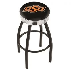Holland Bar Stool Co. 30" Blk Wrinkle Oklahoma State Swivel Bar Stool, Chrome Ring