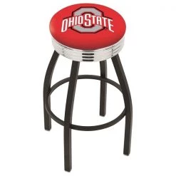 Holland Bar Stool Co. 25" Blk Wrinkle Ohio State Swivel Bar Stool, Chrome Ring
