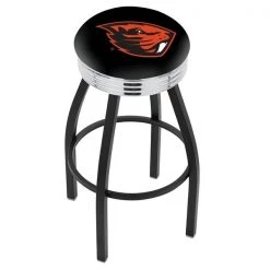 Holland Bar Stool Co. 30" Blk Wrinkle Oregon State Swivel Bar Stool, Chrome Ring