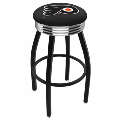 Holland Bar Stool Co. 30" Blk Wrinkle Philadelphia Flyers Swivel Bar Stool, Chrome Ring