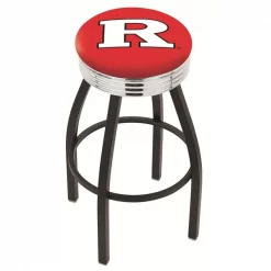 Holland Bar Stool Co. 30" Blk Wrinkle Rutgers Swivel Bar Stool, Chrome Ring