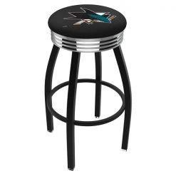 Holland Bar Stool Co. 30" Blk Wrinkle San Jose Sharks Swivel Bar Stool, Chrome Ring