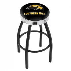 Holland Bar Stool Co. 30" Blk Wrinkle Southern Miss Swivel Bar Stool, Chrome Ring