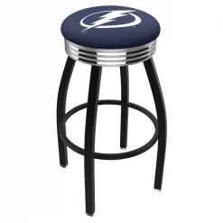 Holland Bar Stool Co. 30" Blk Wrinkle Tampa Bay Lightning Swivel Bar Stool, Chrome Ring