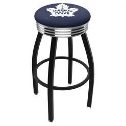 Holland Bar Stool Co. 25" Blk Wrinkle Toronto Maple Leafs Swivel Bar Stool, Chrome Ring