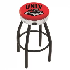 Holland Bar Stool Co. 25" Blk Wrinkle UNLV Swivel Bar Stool, Chrome Ring