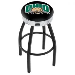 Holland Bar Stool Co. 30" Blk Wrinkle Ohio University Swivel Bar Stool, Chrome Ring
