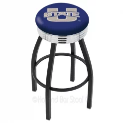 Holland Bar Stool Co. 30" Blk Wrinkle Utah State Swivel Bar Stool, Chrome Ring