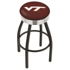 Holland Bar Stool Co. 30" Blk Wrinkle Virginia Tech Swivel Bar Stool, Chrome Ring
